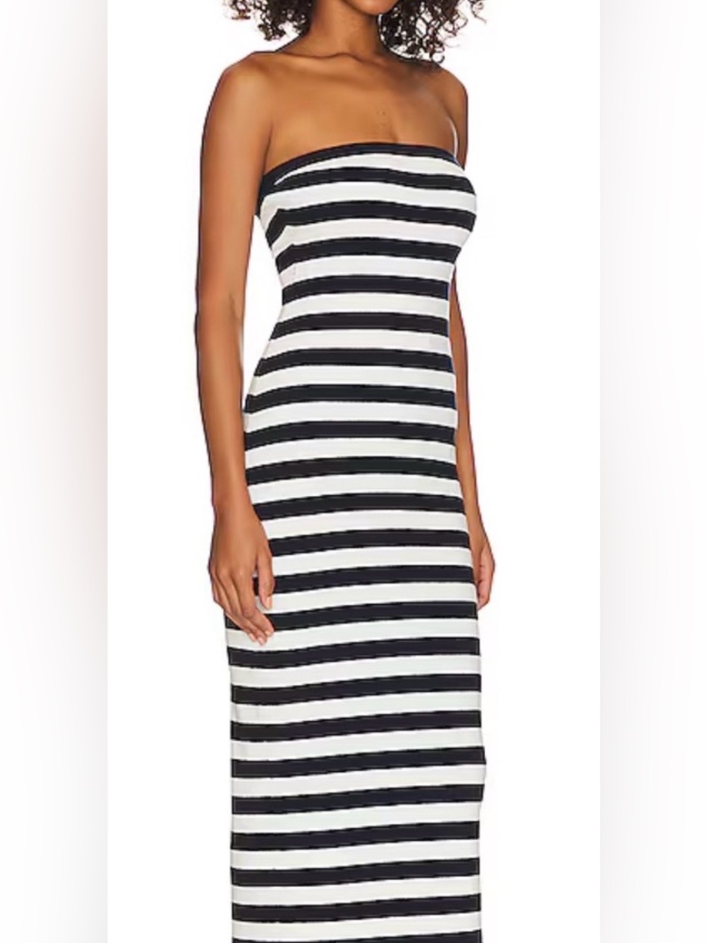 Free People Strapless, Striped Black and Tan Maxi Dress